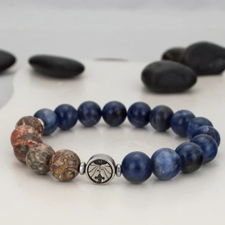 Браслет зодиак Близнецы из натурального содалита и яшмы