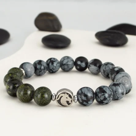 Браслет зодиак Козерог из змеевика и обсидиана