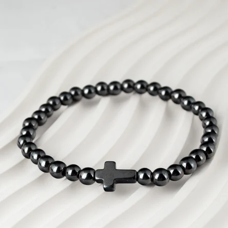 Браслет из гематита с крестом