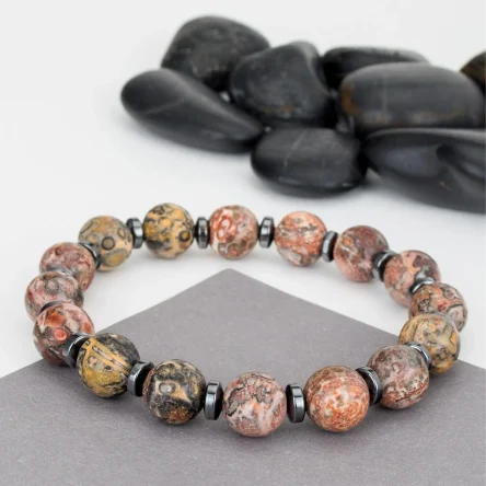 Браслет из натуральной леопардовой яшмы