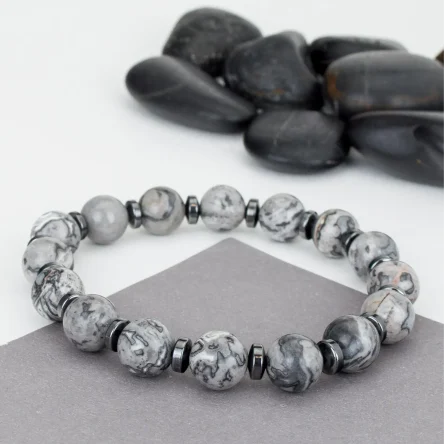 Браслет из натуральной яшмы и гематита