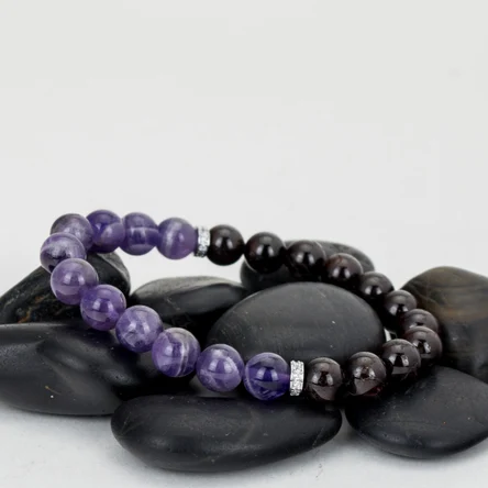 Браслет из натурального аметиста и граната