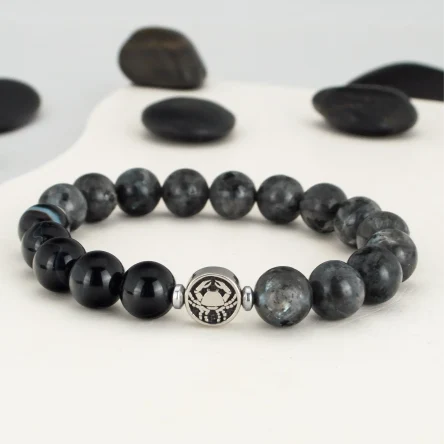 Браслет зодиак Рак из лабрадорита и агата