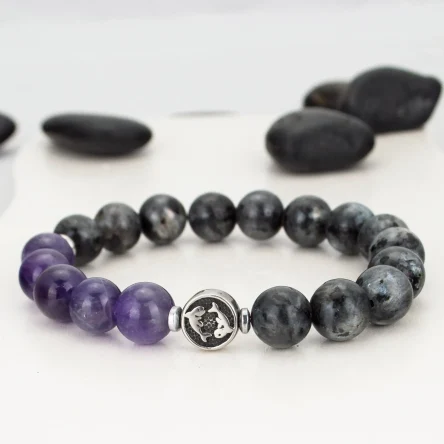Браслет зодиак Рыбы из лабрадорита и аметиста