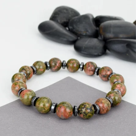Браслет из натурального унакита и гематита