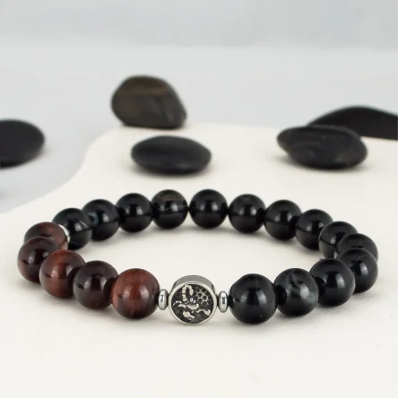 Браслет зодиак Скорпион из тигрового глаза и агата