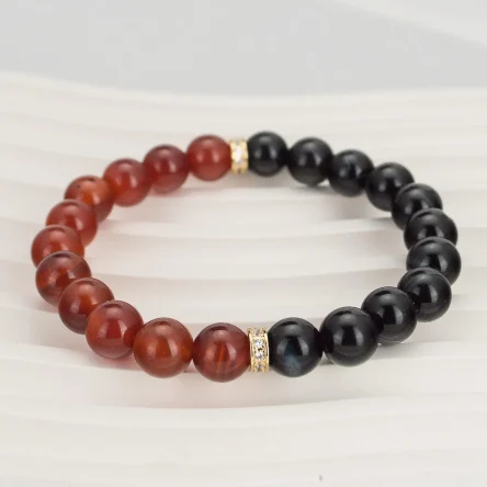 Браслет из натурального черного агата и сердолика